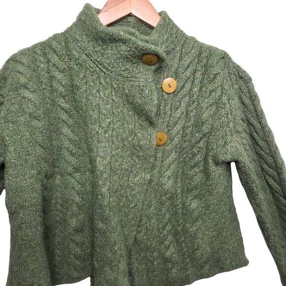 Carraig Donn Women 100% Merino Wool Green Cable Knit Sweater Ireland Heritage - Picture 2 of 12